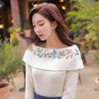 Off-shoulder Embroidery Sweater