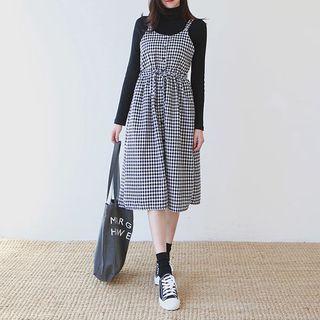 Spaghetti-strap Plaid Midi Shirtdress