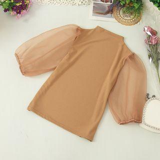 Mesh Sleeve Mock-turtleneck Top
