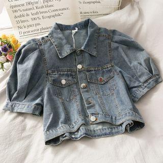 Puff-sleeve Denim Crop Jacket