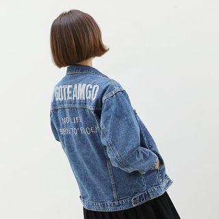 Lettered Denim Trucker Jacket Dark Blue - One Size