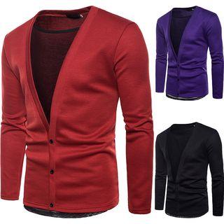 Mock Two Piece Mesh Panel V-neck Cardigan