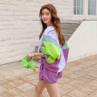 Set: Batwing-sleeve Color-block Pullover + Shorts