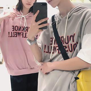 Lettering Mock Two-piece Elbow-sleeve Hoodie