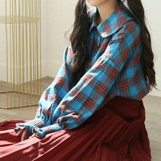 Round-collar Plaid Flannel Shirt One Size