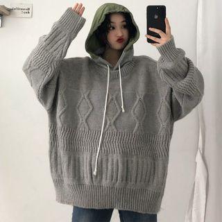 Mock Two-piece Cable-knit Hoodie