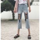 Fray Lace-up Cropped Jeans