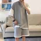Mock Two-piece Elbow-sleeve Two-tone T-shirt
