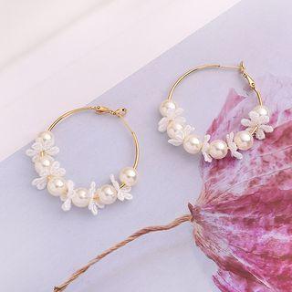 Faux Pearl Flower Hoop Earring 1 Pair - Gold - One Size