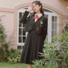 Set: Logo Blazer + Plain Shirt + Pleated Overall Dress