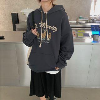 Long-sleeve Deer Embroidered Hoodie