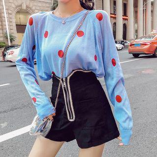 Set: Dotted Knit Top + Zip High-waist Shorts