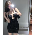 Zebra-print Window-front Mini Halter Dress