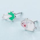 925 Sterling Silver Non-matching Pig & Vegetable Earring 1 Pair - Non-matching Pig & Vegetable Earring - One Size