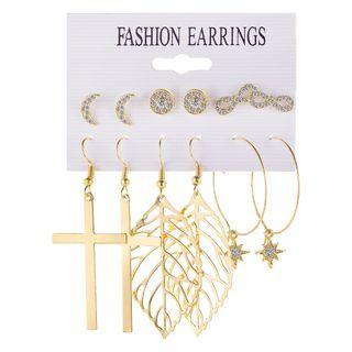 6 Pair Set: Rhinestone / Alloy Earring (various Designs) 5562401 - Set Of 6 Pairs - Gold - One Size