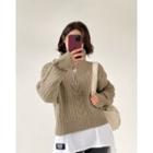 Zipped High-neck Cable-knit Pullover