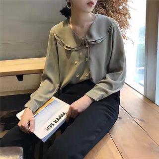 Ruffle Double-breasted Loose-fit Chiffon Blouse