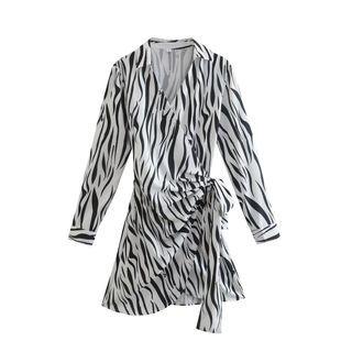 Long-sleeve Zebra Shirt Dress