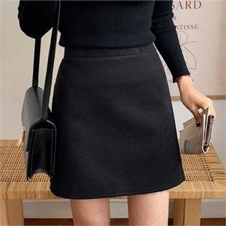 Band-waist Colored Napped Miniskirt