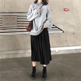 Plain Long-sleeve Loose-fit Pullover / Plain Pleated Skirt