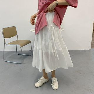 Lace-up Midi A-line Skirt White - One Size