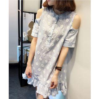 Floral Embroidered Cold Shoulder A-line Dress