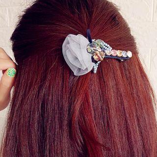 Rhinestone Mesh Flower Hair Clip