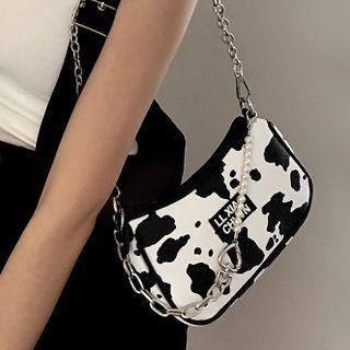 Cow Print Mini Chain Crossbody Bag White - One Size