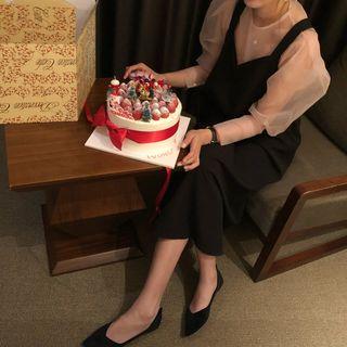 Long-sleeve Sheer Top/ Spaghetti Strap Midi Dress