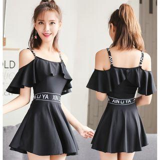 Lettering Off Shoulder Swim Dress