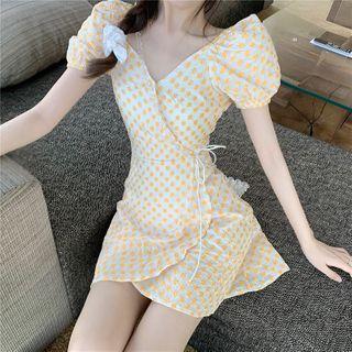 Balloon-sleeve Floral Embroidered Blouse / A-line Dress