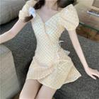 Balloon-sleeve Floral Embroidered Blouse / A-line Dress