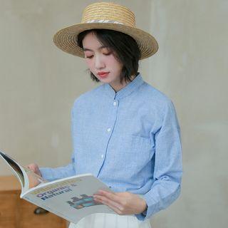 Striped Stand Collar Long-sleeve Shirt