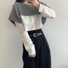 Long-sleeve Plain Shirt / Knit Shawl / Wide-leg Dress Pants