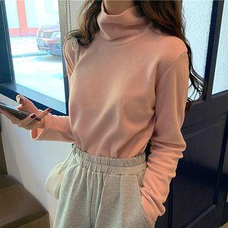Mock-turtleneck Long-sleeve Furry Top
