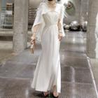 Flared-sleeve Lace Trim Mini Sheath Dress / Ruffle Hem Maxi Sheath Dress