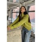 Mock-neck Ribbed Zip-up Cardigan
