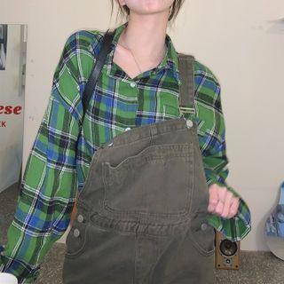 Plaid Shirt / Loose Fit Dungaree Pants