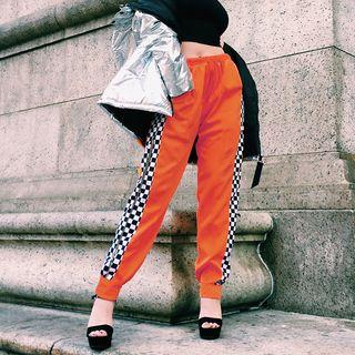 Zip Side Checkered Tapered Pants