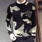 Camouflage Lettering Knit Pullover