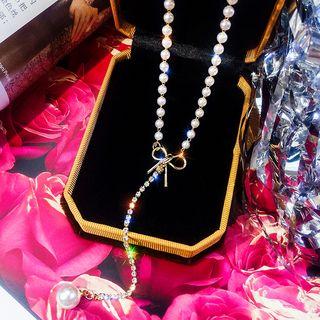 Faux Pearl Bow Pendant Necklace As Shown In Figure - One Size