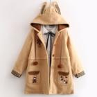 Embroidered Single-breasted Rabbit Ear Hooded Coat