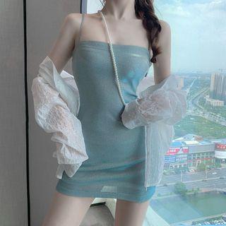 Spaghetti Strap Midi Dress / Shirred Shirt