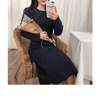 Round-neck Tie-waist Midi Wrap Dress