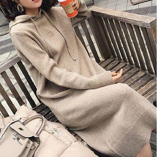 Ribbed Trim Hooded Knit Midi Dress