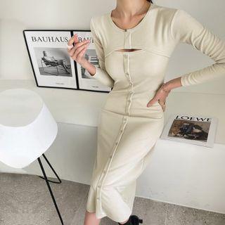 Cutout-trim Button-up Long Bodycon Dress