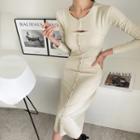Cutout-trim Button-up Long Bodycon Dress