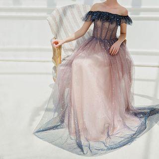 Star Detail Off-shoulder A-line Evening Gown