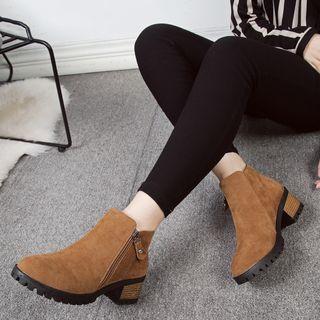 Block-heel Zip Short Boots