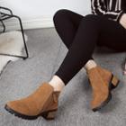 Block-heel Zip Short Boots